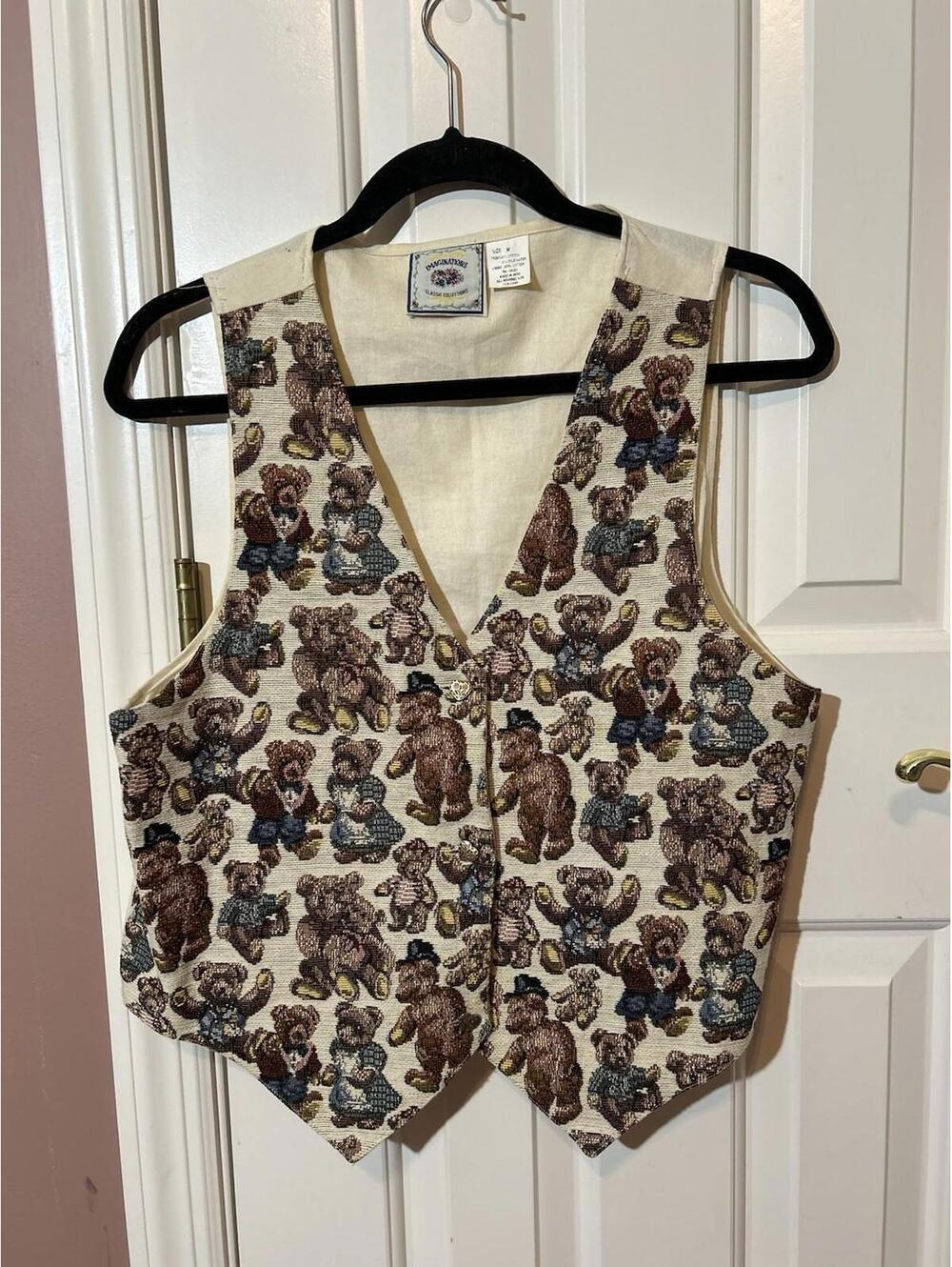 Imaginations Classic Collections Fitted Vest Womens Medium Teddy Bear Vintage